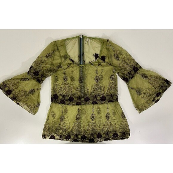BKE Women’s Green Whimsy Goth Sheer Lace Bell Sleeve Babydoll Top Fairy Sz S - Picture 3 of 9